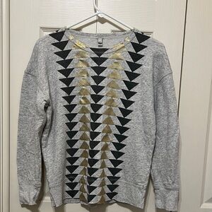 J. Crew Gray Sweater with Black and Gold Triangles